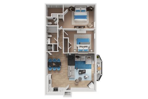 Floor plan for 2 beds, 1.5 baths, 1000 sqft
